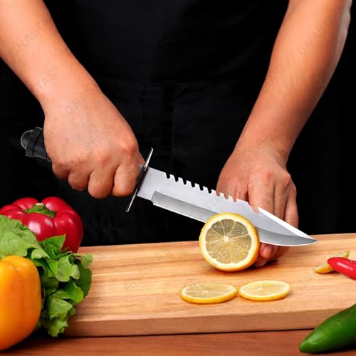 Image of Premium Carbon Steel Kitchen Knife with Protective Cover | Sharp Black Utility Knife for Cutting Fruits, Vegetables & Meat | Ergonomic Handle (Silver)
