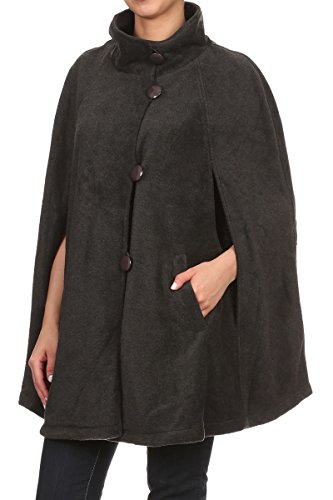 LL Womens Cape Poncho Coat Fall Winter Soft Fleece Open Front Button2