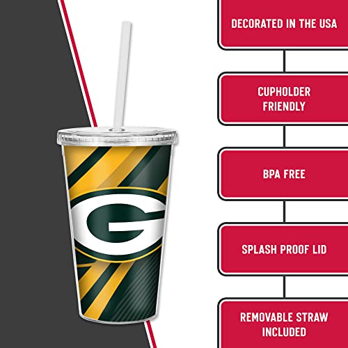Image of Rico Industries NFL Football 16oz Clear Tumbler W /Straw for NFL Fans