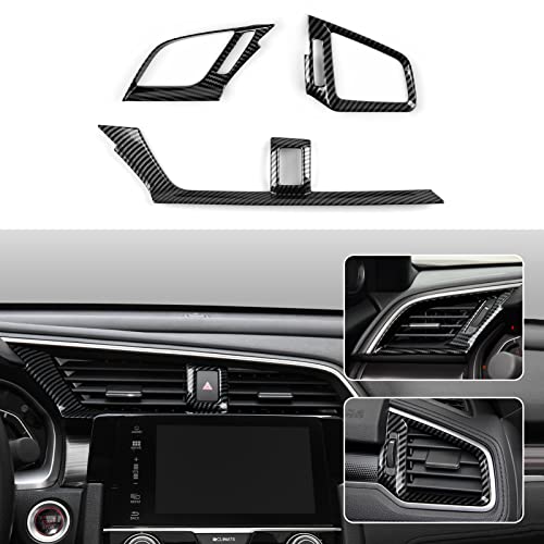 Image of Front Air Vent Outlet Cover Trim Decals for 2016 2017 2018 2019 2020 2021 Honda Civic 10th Gen Accessories ABS Carbon Fiber Stickers