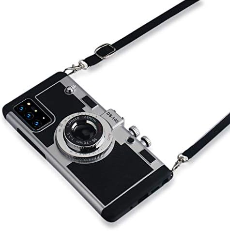 Camera Phone Case for Galaxy Note 20 Ultra 6.9 inch Camera Case Vintage Cover Cute 3D Cool Unique Design PC Silicone Cover with Removable Neck Strap Lanyard for Girls Women Black