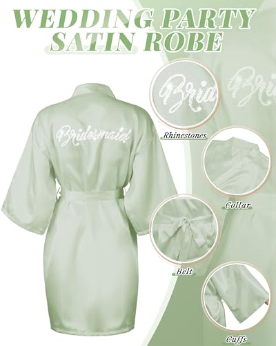 Jecery 10 Pcs Bride Bridesmaid Robes Kimono Rhinestones Short Satin Robes for Women Wedding Party2