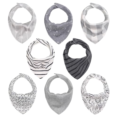 Image of The Peanutshell Baby Boy or Girl Terry Bibs Set of 8-100% Cotton, Soft, Absorbent Baby Bibs for Boys and Girls, Unisex Toddler Set, Newborn & Infant - Greys