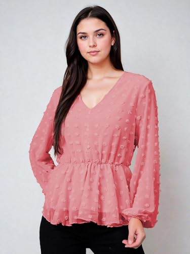 Image of KOTTY Women's Solid Long Sleeve Regular Fit Pink Clay Pot Top