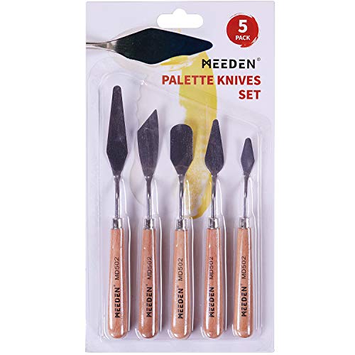 Meeden 5 Pieces Painting Knives, Stainless Steel Spatula Palette Knives Oil Paint Metal Pallet Knife With Wood Handle Art Tools For Watercolor Oil Acrylic Paint #TOP6