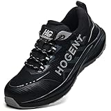 Hogent Steel Toe Shoes for Men - Non Slip Work Shoes Women - Puncture & Lightweight Safety Sneakers for Construction Utility Black Grey US Size 10 Men & 11.5 Women