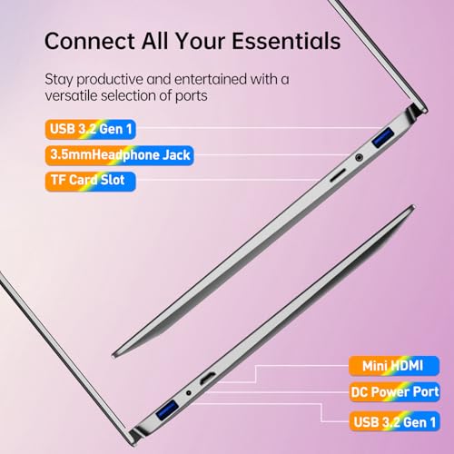 Image of 2026 14'' Laptop Compatible with Windows 11, i3-6100U Processor, 8GB RAM, 256GB SSD, 32GB+2TB Expandable, 1080p FHD IPS Display, USB3.2 Gen1, WiFi5, Bluetooth5, Mini-HDMI, TF Card Slot, Silver