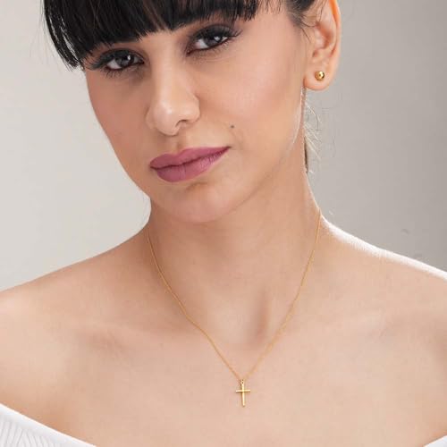 Image of PALMONAS 18k Gold Plated Golden Cross Necklace for Women - Gift for Girls & Women | Waterproof & Anti-Tarnish Necklace