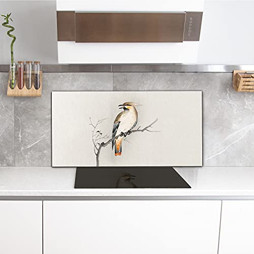 Décoration de cuisine murale avec branches d'animaux oiseaux en verre