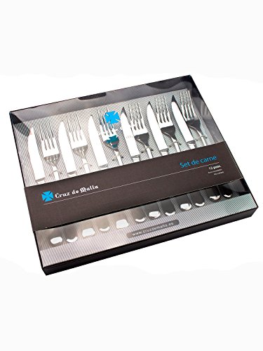 CRUZ DE MALTA - Modelo 7000 Estuche de 12 Piezas para 6 Personas, Compuesto por 6 Cuchillos de Carne y 6 Tenedores, Fabricados integramente en España, Acero Inoxidable 18/10, Apta para lavavajillas