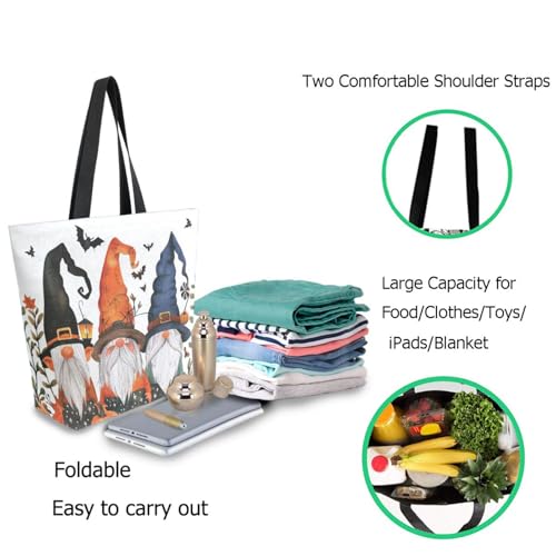 Cute Dressed Gnomes Bats Halloween Extra Large Canvas Gym Shoulder Tote,Durable Reusable Daily Top Handle Bag for Mens Womens Yoga Weekender Picnic Beach Travel Market Shopping3