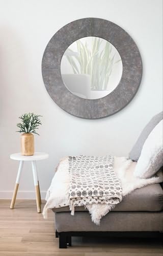 Howard Elliott Collection Bolton Round Wall Mirror, Rustic Gray Metal Frame Farmhouse Style, Large Vintage Decorative Vanity for Living Room, Bathroom, Bedroom & Hallway Wall Display, 30 Inch Round