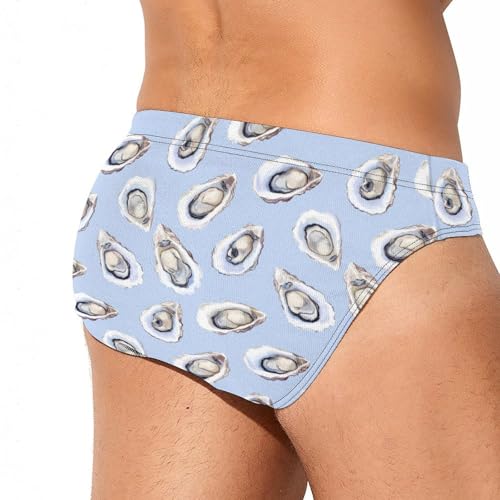Oysters Pattern Printed Swim Briefs for Men Sexy Bikini Swimwear Elastic Beach Trunks Bathing Suit4