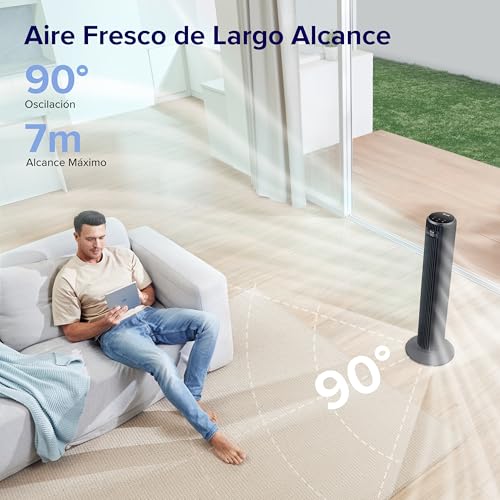 Miniatura 5 de Levoit Ventilador De Torre Con Mando A Distancia, Ventilador Silencioso 23db Y 39w, Oscilación 90 Con 7m S, 4 Modos 5 Velocidades, 12h Temporizador, Fácil De Montar Para Dormitorio