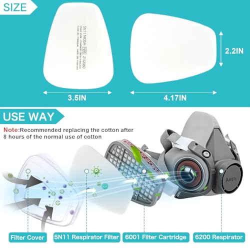 Image of Serplex 24pcs Particulate Filter Cotton Pads for 6000 Series Cartridges 501 Filter Covers and Compatible Respirators 6100 6200 6502 7501 7502 6800 FF402 with 5-Layer Filtration Carbon Filter