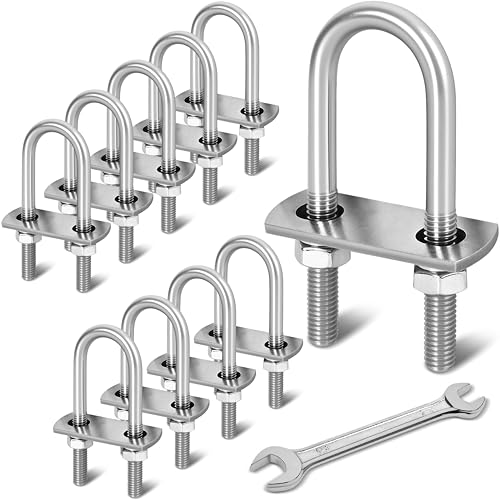 Image of 10 Sets M8 U Bolts 1-1 /2 Inch Wide, 5 /16 inch x 1-1 /2 inchW x 3-1 /2 inchL | 304 Stainless Steel U Bolt Heavy with Nuts,Bolt Plate and Washers,1 1 /2 inch u-bolts,u bolts 1.5 inch wide,Metric bolts