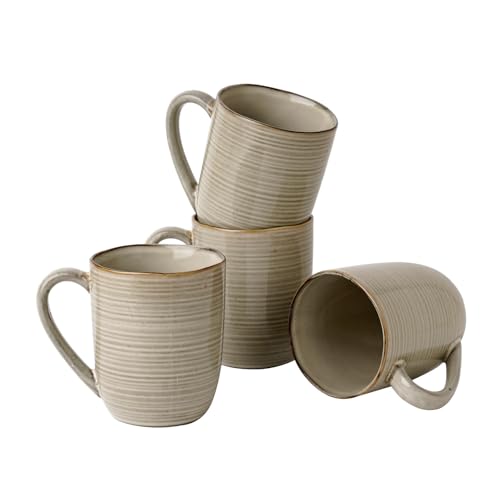 famiware Tempus Coffee Mugs Set of 4, 14 oz Coffee Cup Set, Stoneware Mugs with Handle for Coffee, Tea, Cocoa, Milk, Cappuccino, Microwave Safe - Castle Wall