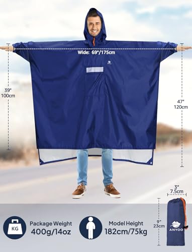 Image of ANYOO Hooded Rain Poncho for Adults Waterproof Lightweight Rain Coat for Men Women Reusable Rain Jacket for Emergency Outdoor