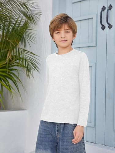 Image of Boys Long Sleeve Shirt Crewneck Solid Color Casual Top with Chest Pocket for Kids 5-14 Years