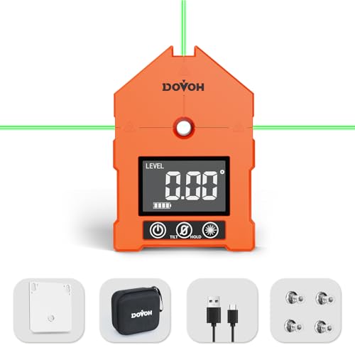 Image of DOVOH 3-in-1 Digital Angle Finder with Laser, Digital Angle Gauge, WG-3L | 3 Green Beams, Magnetic, Rechargeable Inclinometer, Digital Level with Laser, For Woodwork, Hanging Picture, Saw, Carpentry