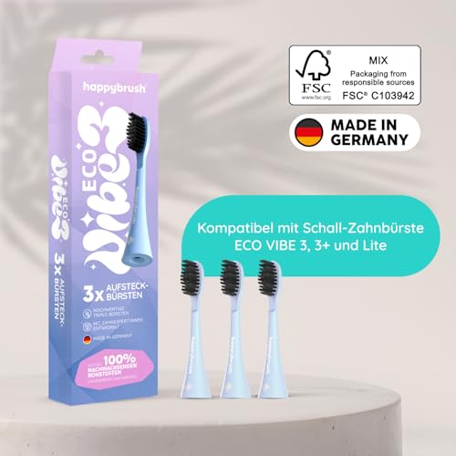happybrush Aufsteckbürsten 9 Stück (3x3) für elektrische Schallzahnbürste ECO VIBE Sunrise Wechselköpfe mit Icons zur Unterscheidung | Original Ersatzbürsten mit abgerundeten Borsten (Pastelltöne) 2