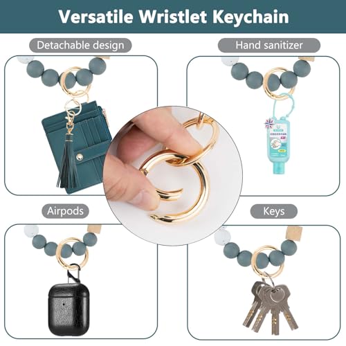 Image of KNGITRYI Wristlet Wallet for Women,RFID Keychain Wallet with Beaded Strap | 8 Card Slots,ID Window,Zipper Pocket,Leather Tassel,Compact Design