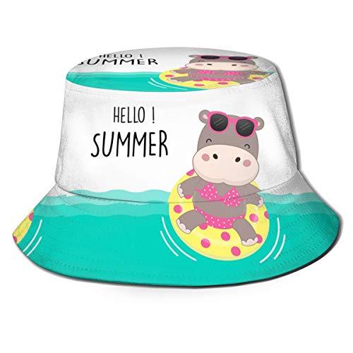 Unisex Hello Summer Cow Print Bucket Hat Summer Fisherman Cap Travel Bucket Beach Sun Hat