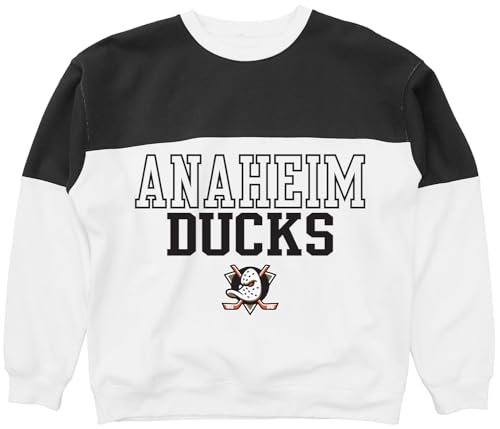 Blue 84 Anaheim Ducks NHL Officially Licensed Contrast Yoke Crewneck Sweatshirt, XX-Large White