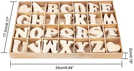 PandaHall 112pcs Wooden Letters and Heart Set- Small Wooden Capital Letters with Storage Tray - Wooden Alphabet Craft Letters Smooth Natural Wooden for Arts Crafts DIY Wedding Display Decor