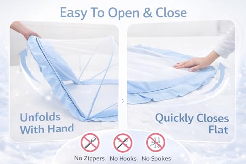 Image of DecorTwist Baby Mosquito Net for Bed - Foldable Pop-Up Dome Net for Newborns & Infants (0-24 Months) | Breathable Mesh, Insect & Fly Protection | 135x65x65 cm | Travel & Outdoor Safe (Blue)
