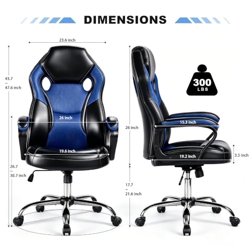 Image of Office Gaming Chair Blue, PU & Mesh Design Computer Chair with Metal Base