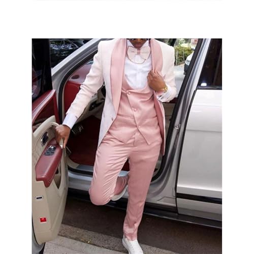 Men Casual Pale Pink 3 Pieces One Button Blazers Tuxedo Prom Party Homecoming Set3