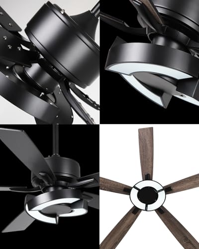 Image of Ceiling Fans with Lights and Remote - Creative Black 52 inch Ceiling Fan with Light, 3CCT, 6 Speeds, Dual-Sided Reversible 5 Blades Indoor Outdoor Modern Chandelier Fan for Bedroom Living Room