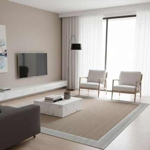 TEJIDOS EL MUNDO Alfombra vinilica de Tejido Trenzado de Alta Gama Lavable Antideslizante Alfombra Resistentes para Salon Cocina baño pasillo - 200x300 cm., Border-Lino