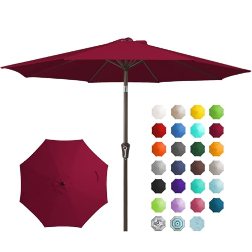 JEAREY 9FT Outdoor Patio Umbrella Outdoor Table Umbrella with Push Button Tilt and Crank, Market Umbrella 8 Sturdy Ribs UV Protection Waterproof for Garden, Deck, Backyard, Pool (Brick Red)