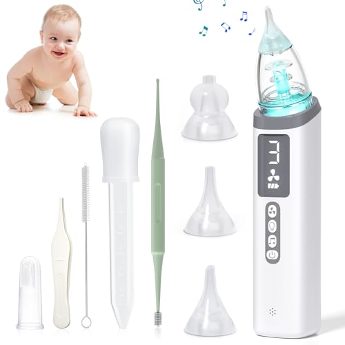 Image of Odies Nasal Aspirator for Baby,Baby Nasal Aspirator,Rechargeable Nose Suction 3 Levels Suction with 10 Music&7 Light&3 Tips,Electric Nose Cleaner Baby Essentials with Medicine Dropper &Ear Wax Removal