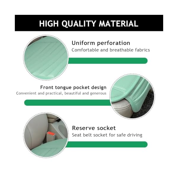 Sylvil Car Seat Bottom Cover, Bamboo Charcoal Full-Wrap Non-Slip Leather Car Seat Cover, Breathable Auto Front Seat Bottom Cushion with Pocket, Universal Interior Car Accessories (Green) - Image 4