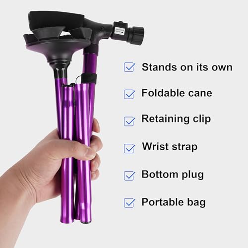 Klappbarer Hund mit LED-Licht für Senioren, Einstellbarer Fußrohr für das Gleichgewicht, Stock für Senioren mit Griff Kissen T und Basis Quad schwenkbar