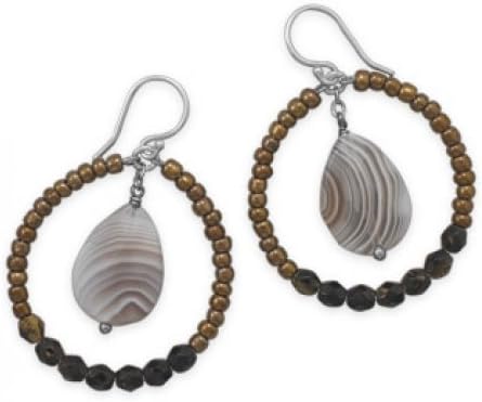 MMA Silver - Botswana Agate and Glass Bead Drop Earrings