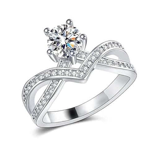 CMYCYDDPLY Anillo de Compromiso Personalizado for Mujer, Anillo de Promesa de Moissanita, Chapado en Oro Blanco de 18 Quilates, Anillos de Boda, for Aniversario, Día de San Valentín(13)