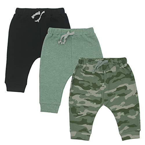 HonesBorn Baby 3 Pack Flexy Pants and Leggings, Infant Boys Girls Tapered Ankle Jogger Pants(6-12 Months, Camo)
