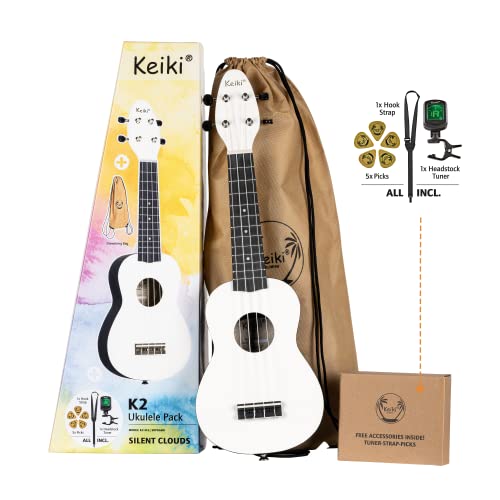 Ortega Guitars Sopran Ukulele Akustisch – Keiki K2 Series – Inklusive Zubehör – Agathis, ABS, Weiß (K2-SCL)