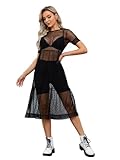 Floerns Women's Sheer Mesh Dress Beach Swimwear See Through Cover Ups Black Ink Medium