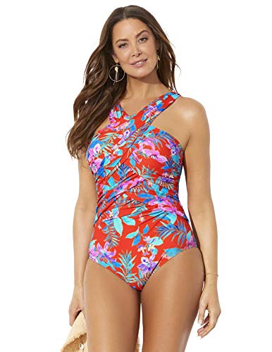 Swimsuits For All Women's High Neck Wrap One Piece Swimsuit (Plus