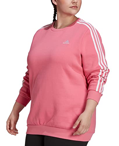adidas Women's Essentials 3-Stripes Fleece Sweatshirt, Rose Tone/White, 1X