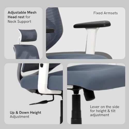 Image of NROC Metal Mesh Back Executive Office Chair - Ergonomic Design with Adjustable Height, Durable and Breathable Seating for Office Work | 64x 61x119 cm (Grey)