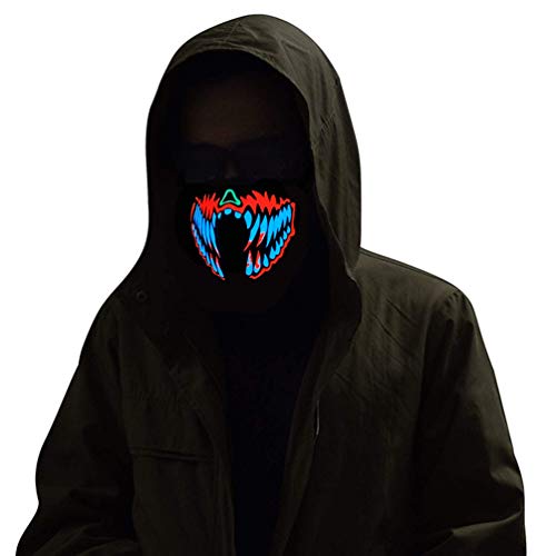 Kampeaburr masque de Cosplay activé par la voix lumière masque de musique masque LED pour femmes homme enfants Gigts Bandanna masque chaud Costumes fête (Red white teeth) Cover