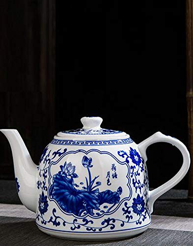 Teiera in porcellana bianca, teiera in ceramica a collo di cigno con motivo di loto, per caffè, tè, acqua, bollitore vintage (425,2 g