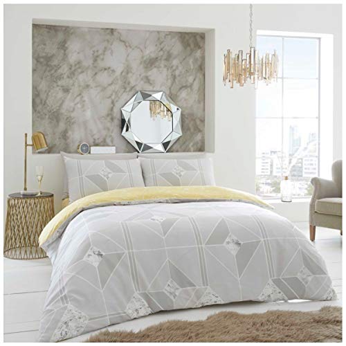 GC GAVENO CAVAILIA Geometric Pattern Shapes Duvet Cover, Luxury Reversible Marble, Lines Quilt Bed Set, Polycotton, Grey, Double