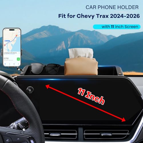 Image of Car Phone Holder Compatible with Chevy Trax 2024-2026 Accessories 11-Inch Screen Fixed Clip, Cell Phone Mount with Dash Organizer Storage Box Hands-Free 360 Rotation